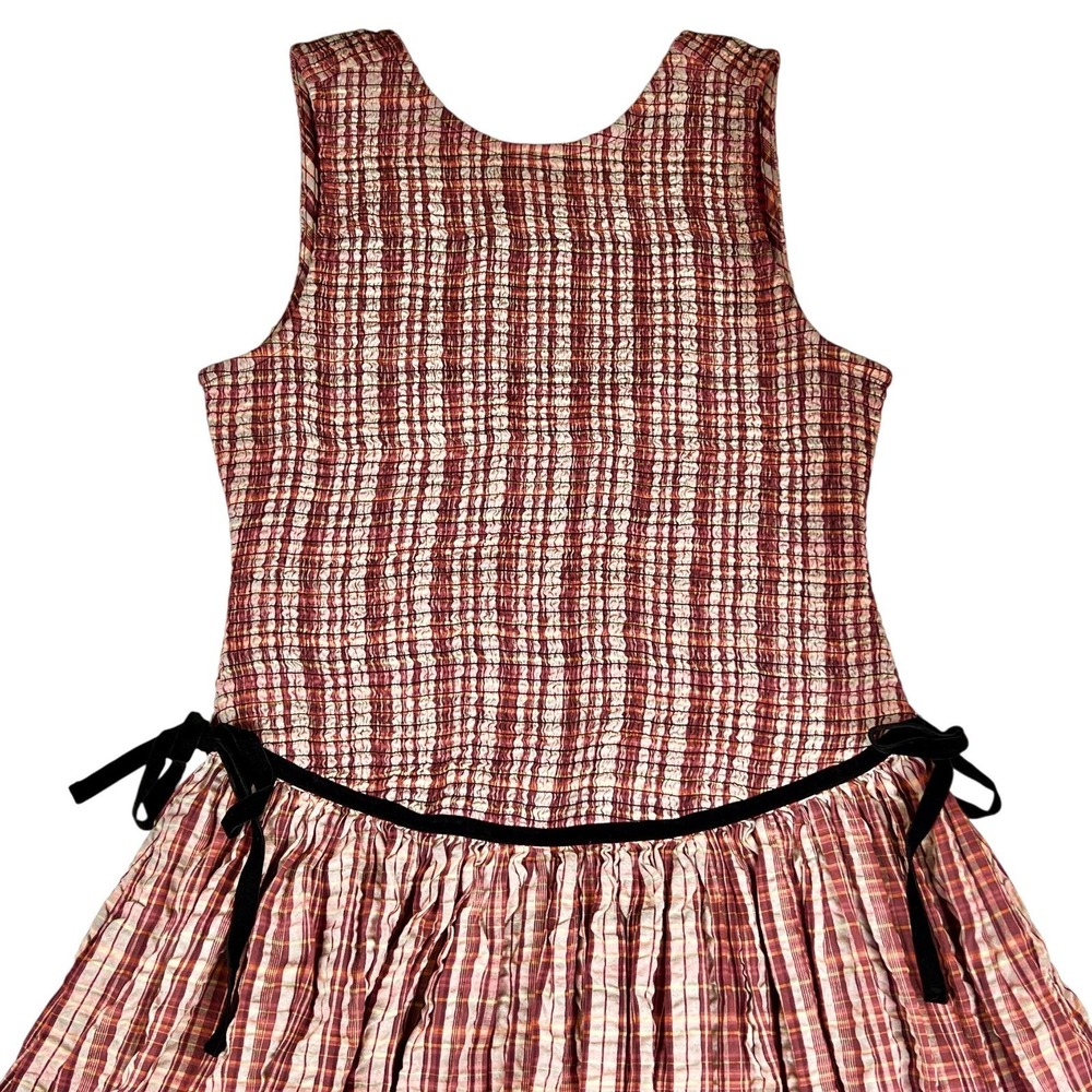 Free People Womens Nightingale Red Plaid Smocked Midi Dress Boho Sz Lg $245 MSRP - Picture 12 of 16